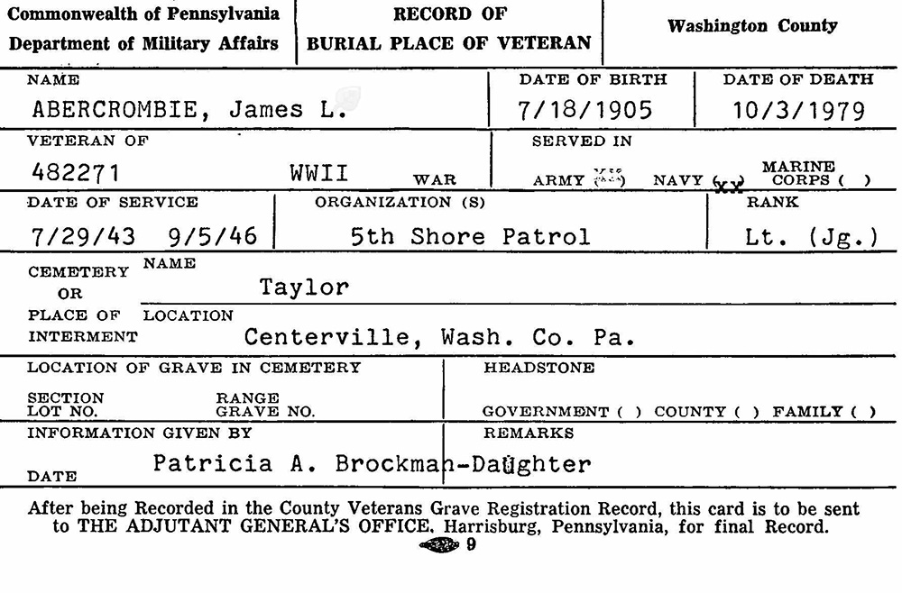 veteran burial card